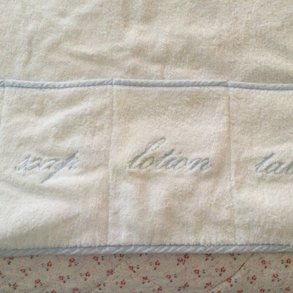 Terry Cloth White w Blue Trim Apron for Baby Grooming - Picture 2 of 3